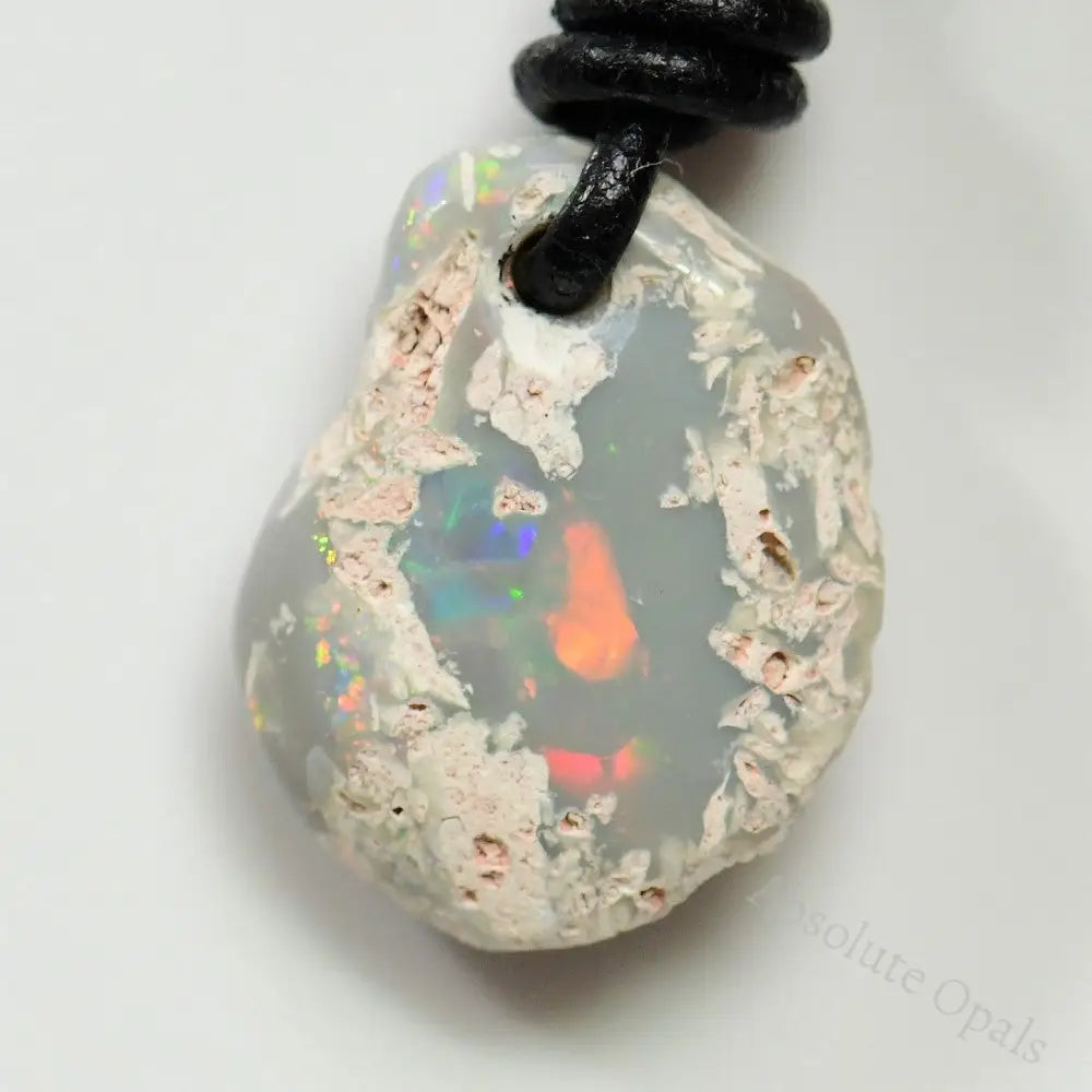 8.50 Cts Australian Opal Drilled Greek Leather Mounted Pendant Necklace Jewellery