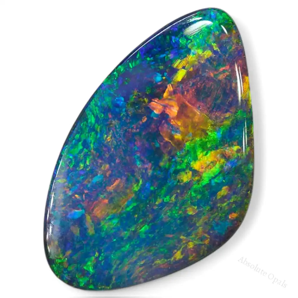 Side view of polished Boulder Opal – showing thickness, natural matrix, and unique opal layers