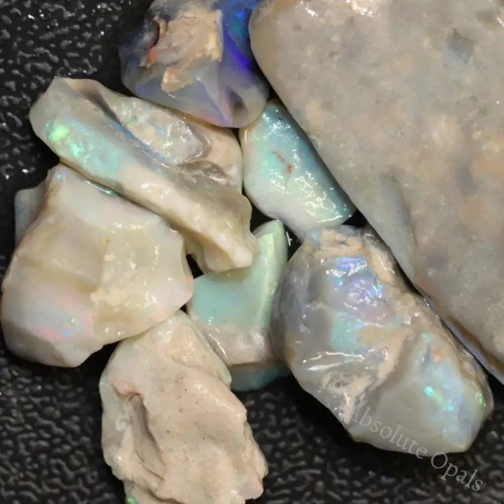 90.15 Cts Australian Solid Semi Black Opal Rough Lightning Ridge Parcel Red Green Blue Stones