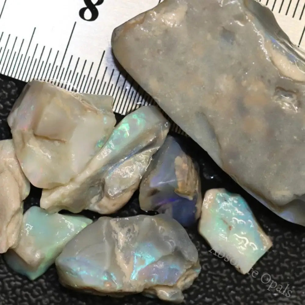 90.15 Cts Australian Solid Semi Black Opal Rough Lightning Ridge Parcel Red Green Blue Stones