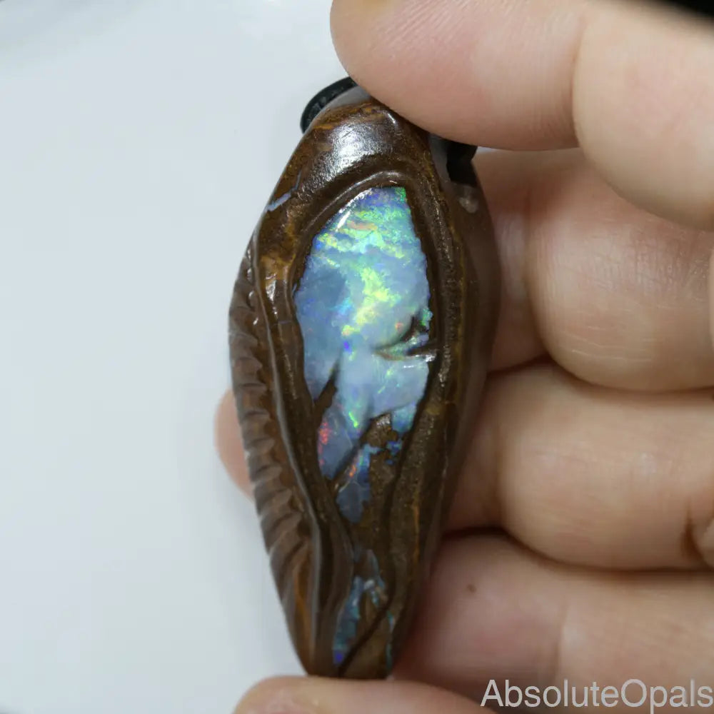  Australian Opal Boulder Drilled Greek Leather Mounted Pendant Necklace