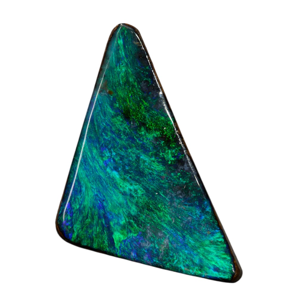 Natural Australian boulder opal cut stone with vibrant blue and green flashes
