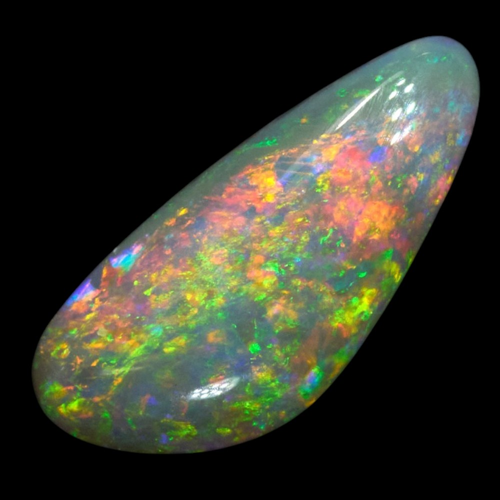 1.00 cts Dark Opal Lightning Ridge solid stone featuring vibrant multicolored hues in a triangular shape.