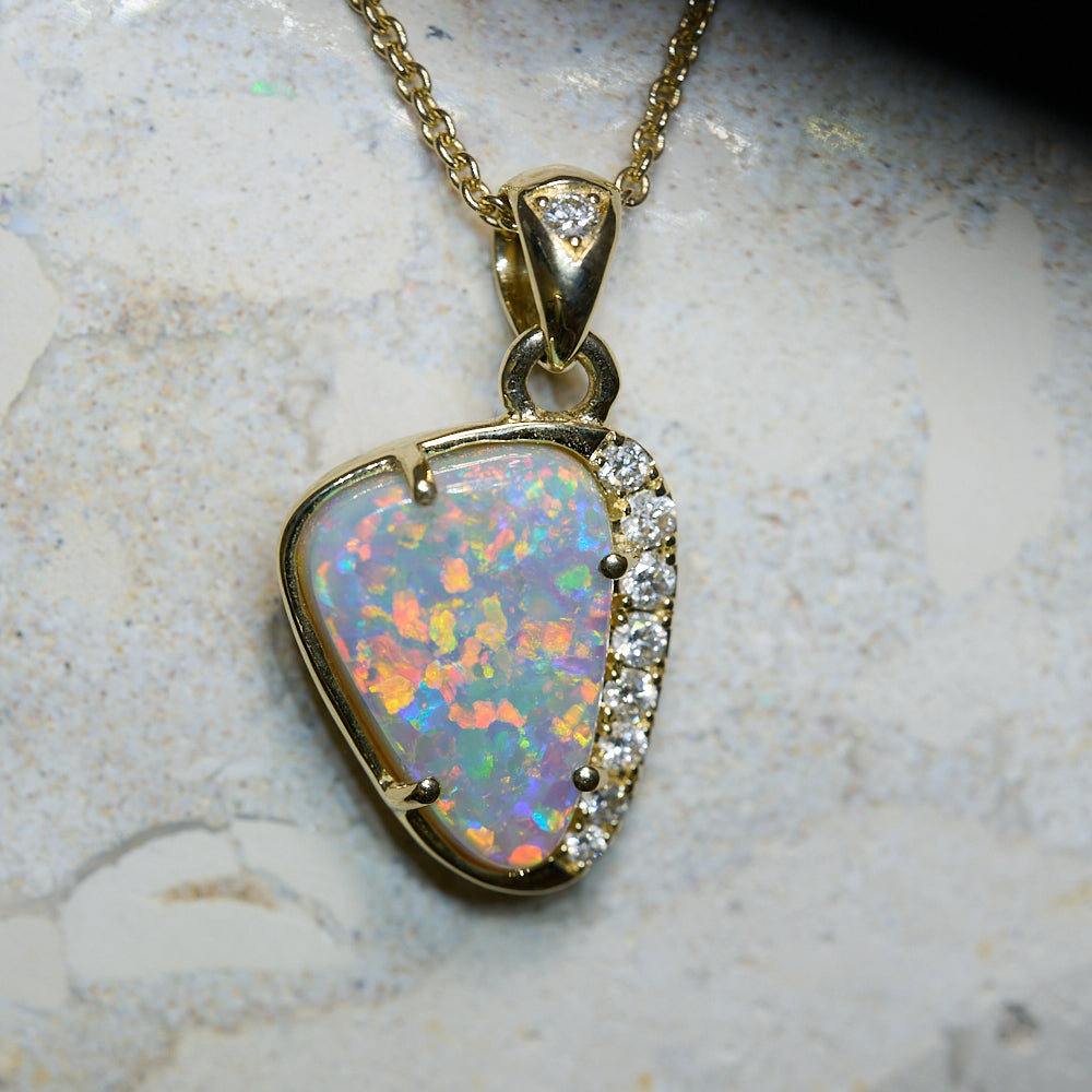 Genuine Opal Lightning Ridge Solid Pendant 14K Gold L 19.7 mm