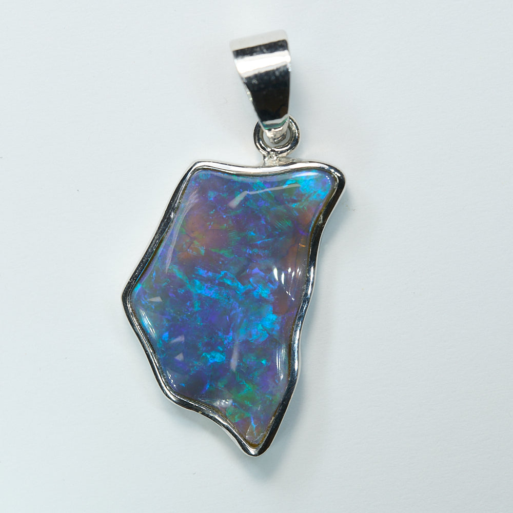 2.26 g Lightning Ridge Solid Black Opal Pendant Silver L30.9 mm Carving