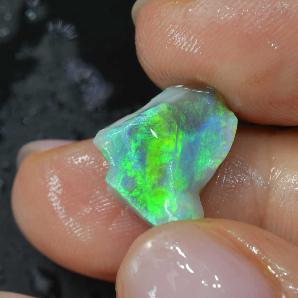 Lightning Ridge rough opal with bright green and orange colour play