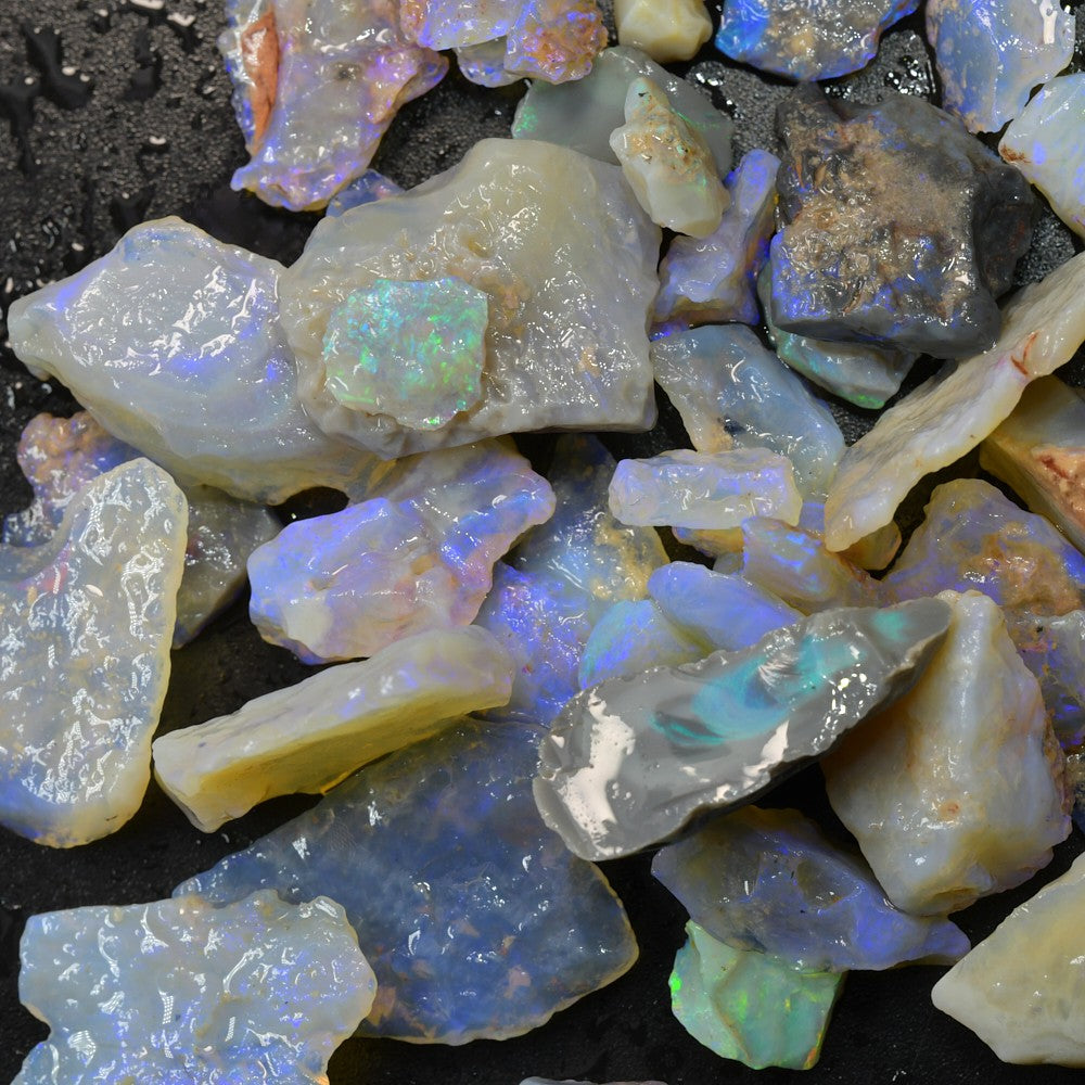 Australian Lightning Ridge rough opal parcel containing natural potch and colour, suitable for cutting, polishing, lapidary work, and collecting