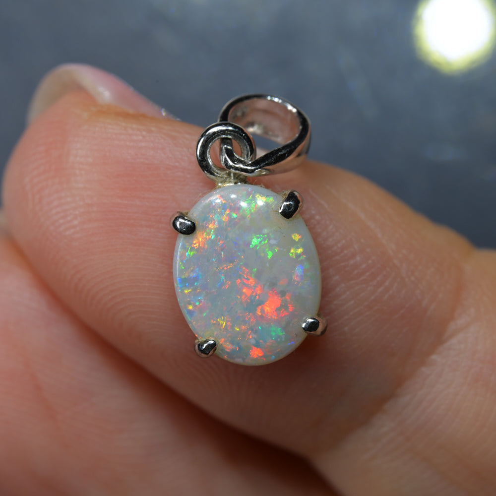 0.78 g Lightning Ridge Solid Opal Pendant Silver L18.2 mm