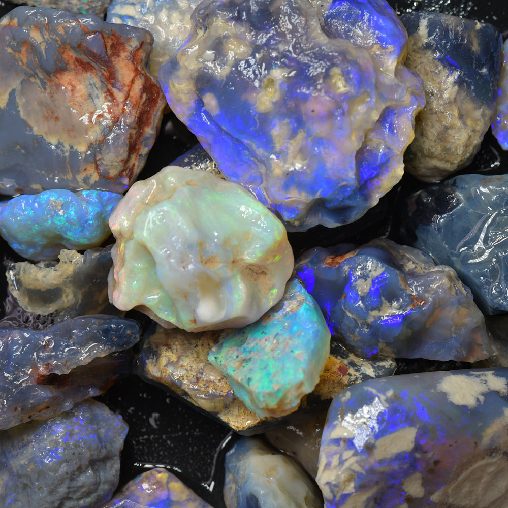 Lightning Ridge nobby rough opal parcel from Australia containing natural nobby opal with colour potential and unique natural formations