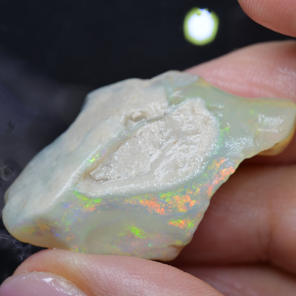 Rough Black Opal Lightning Ridge Carving