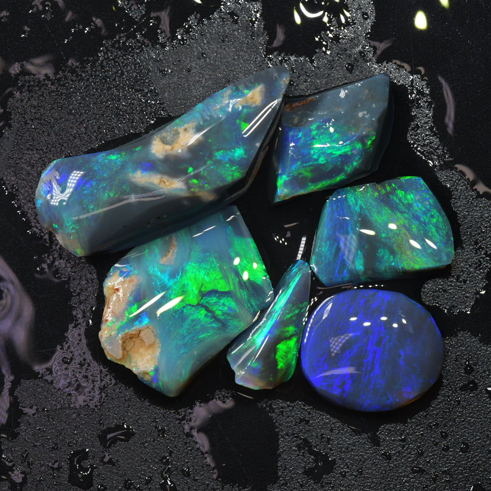 Rough Black Opal Parcel Lightning Ridge Rubbed