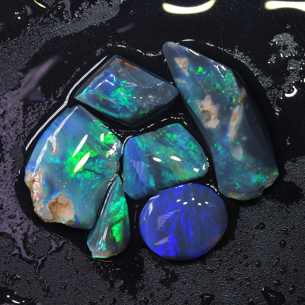 13.1 cts Rough Black Opal Parcel Lightning Ridge Rubbed CMR