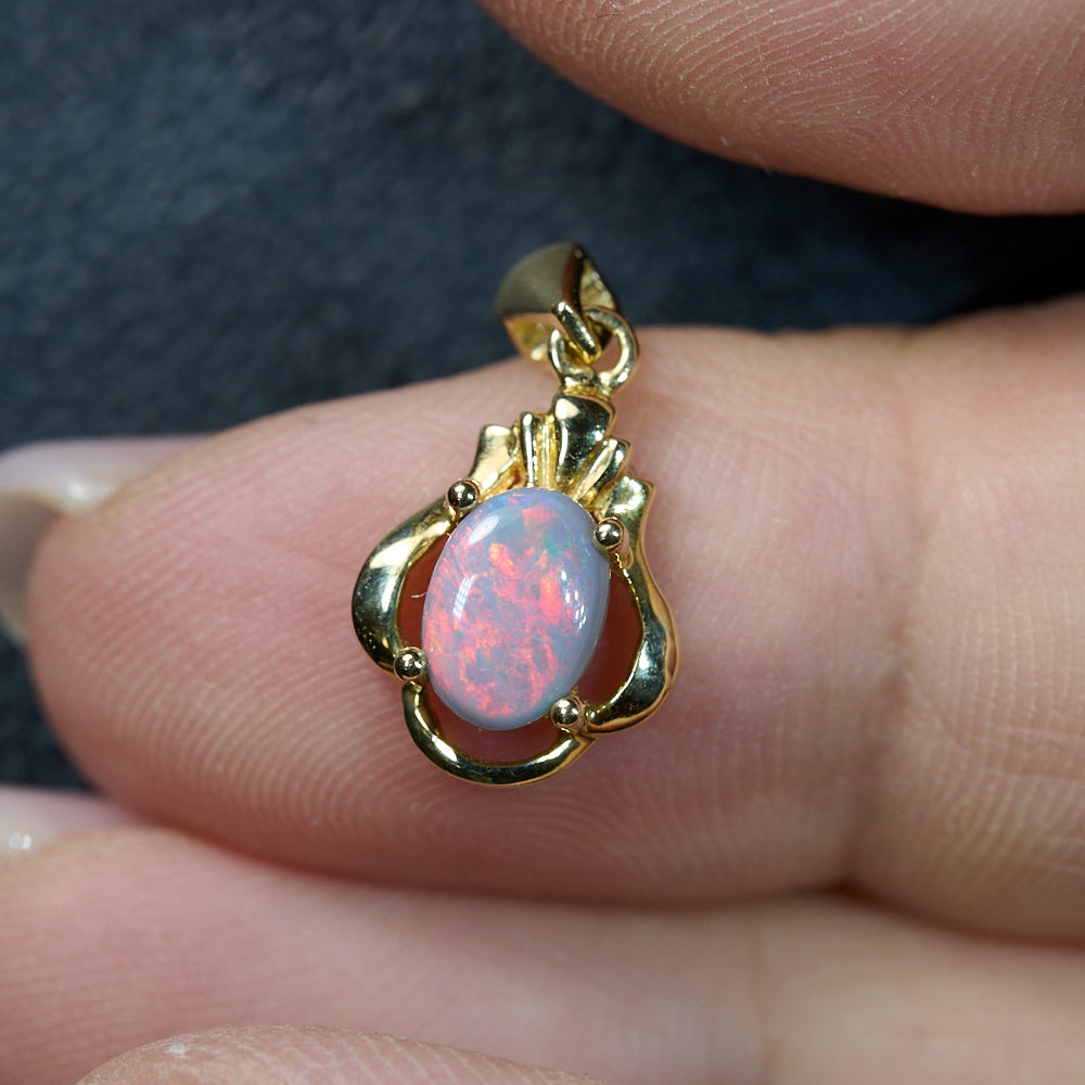 Genuine Opal Solid Pendant Lightning Ridge 14K Gold L 16.5 mm