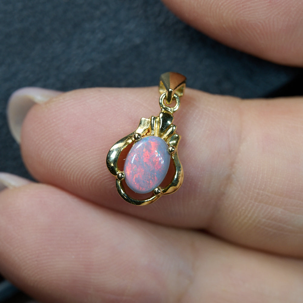 Genuine Opal Solid Pendant Lightning Ridge 14K Gold L 16.5 mm