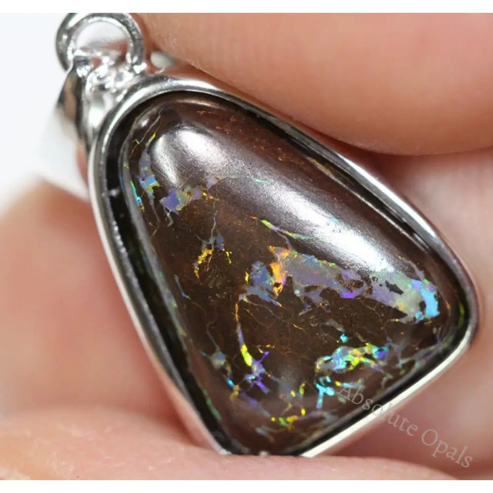 Australian Boulder Opal Solid Pendant Sterling Silver L24.9Mm + Vid Jewellery