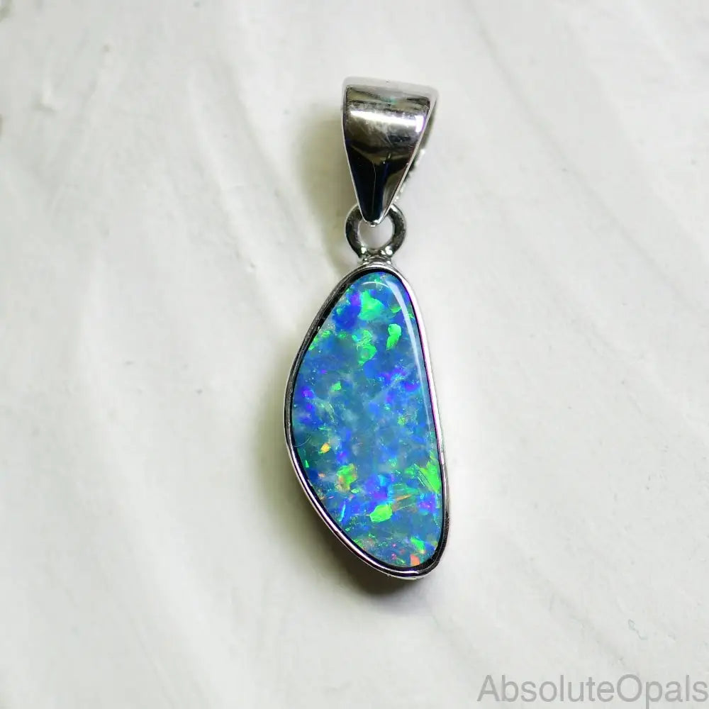 Australian Gem Green&amp;Blue Opal Doublet 925 Silver Pendant Jewellery 1.08G