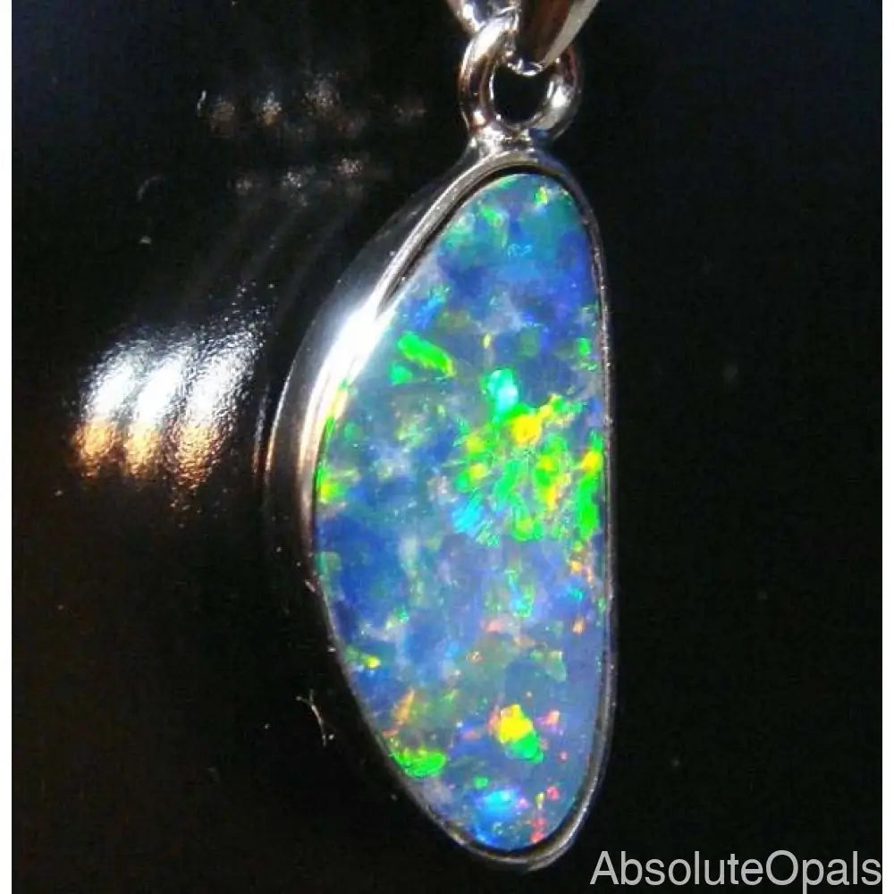 Australian Gem Green&amp;Blue Opal Doublet 925 Silver Pendant Jewellery 1.08G