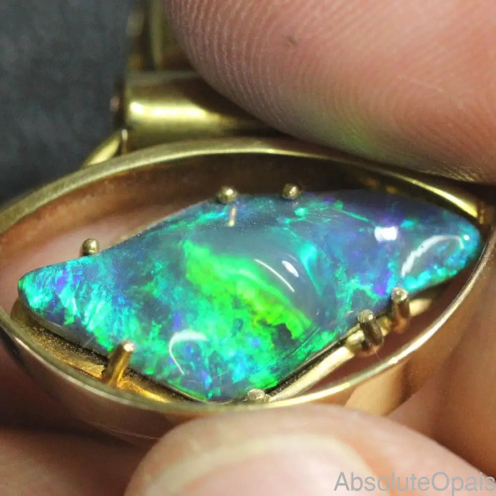 Australian Lightning Ridge Black Opal Carving Pendant Gold