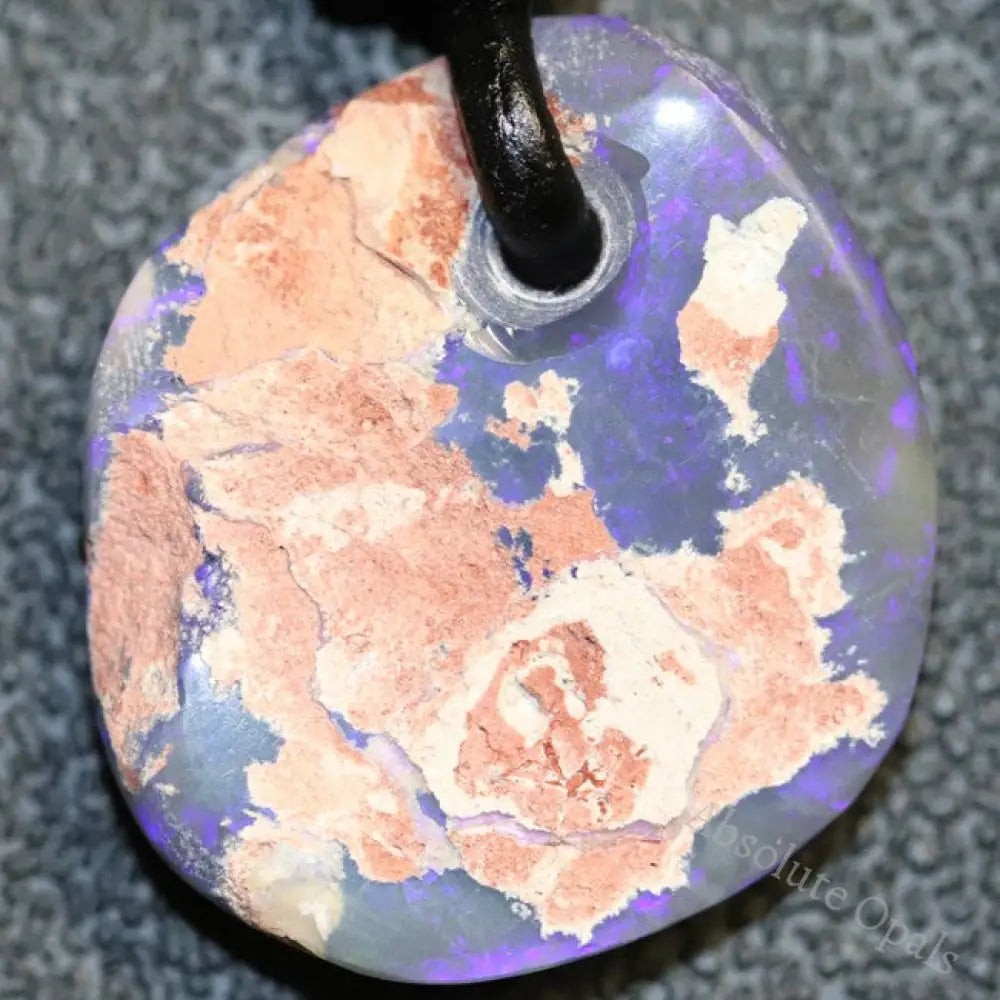 Australian Opal Lightning Ridge Drilled Greek Leather Mounted Pendant Necklace 15.25 Cts Jewellery