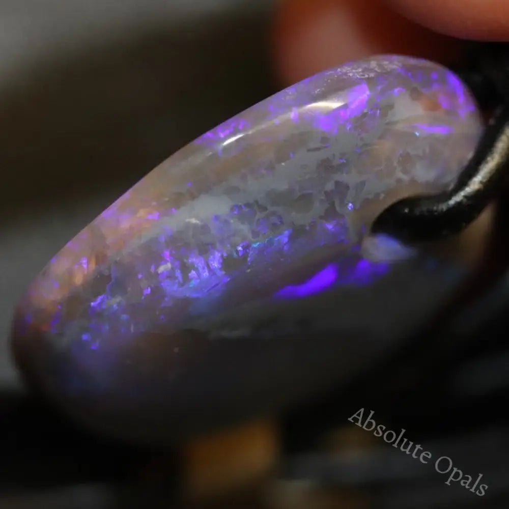 Australian Opal Lightning Ridge Drilled Greek Leather Mounted Pendant Necklace 15.25 Cts Jewellery