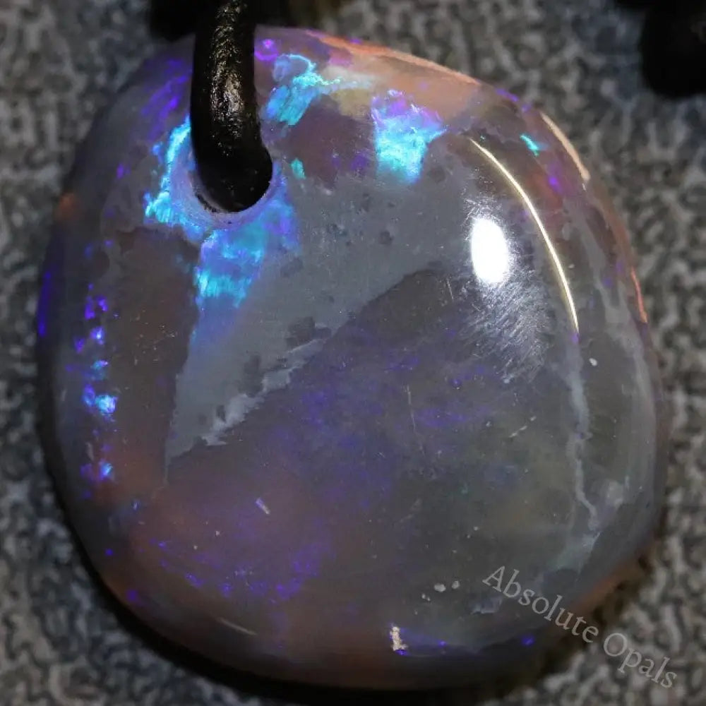 Australian Opal Lightning Ridge Drilled Greek Leather Mounted Pendant Necklace 15.25 Cts Jewellery
