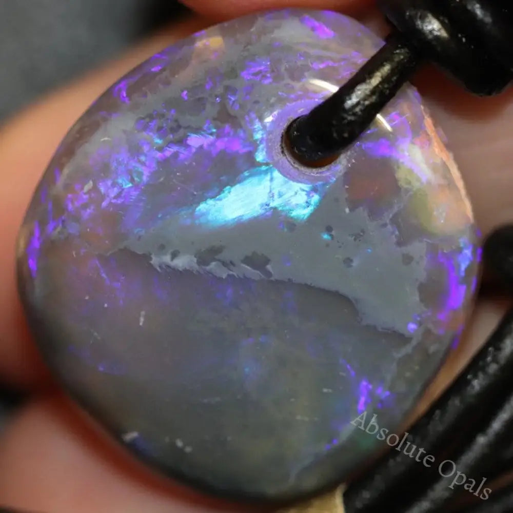 Australian Opal Lightning Ridge Drilled Greek Leather Mounted Pendant Necklace 15.25 Cts Jewellery