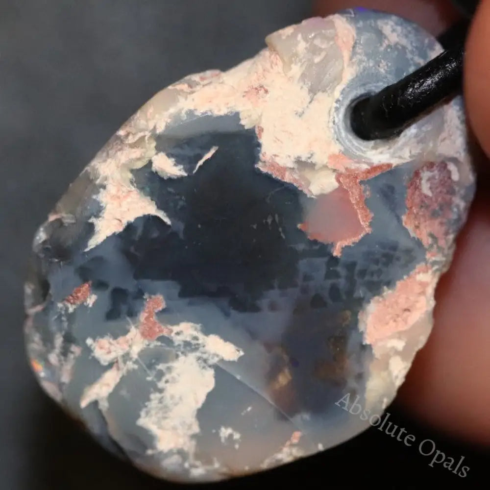 Australian Opal Lightning Ridge Drilled Greek Leather Mounted Pendant Necklace 16.15 Cts Jewellery