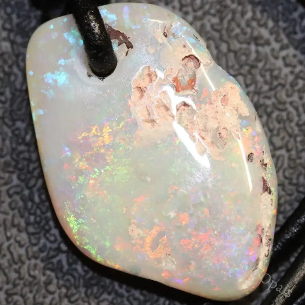 Australian Opal Lightning Ridge Drilled Greek Leather Mounted Pendant Necklace 7.45 Cts Jewellery