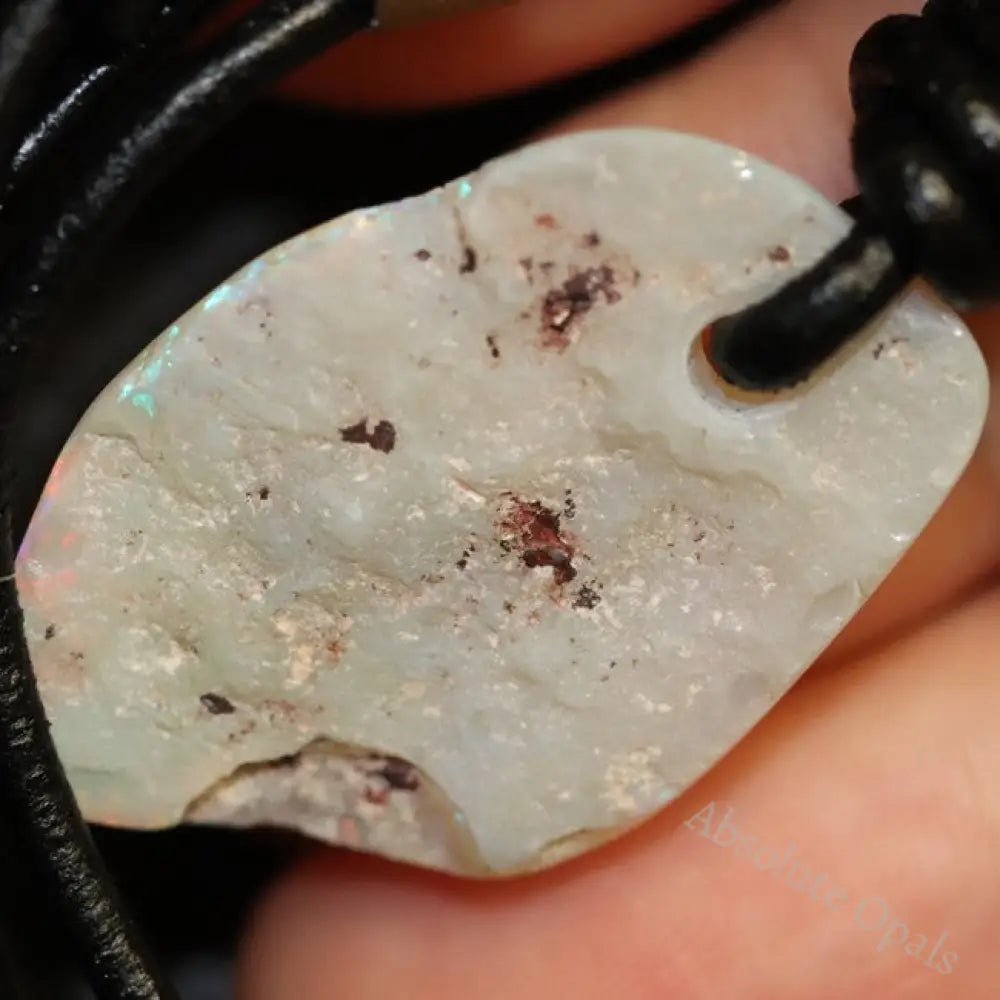 Australian Opal Lightning Ridge Drilled Greek Leather Mounted Pendant Necklace 7.45 Cts Jewellery