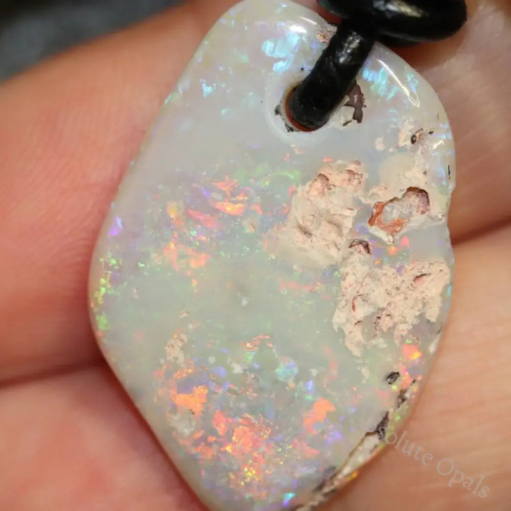 Australian Opal Lightning Ridge Drilled Greek Leather Mounted Pendant Necklace 7.45 Cts Jewellery