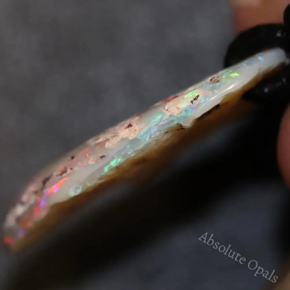 Australian Opal Lightning Ridge Drilled Greek Leather Mounted Pendant Necklace 7.45 Cts Jewellery
