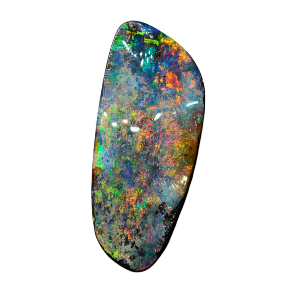 High quality boulder opal cut stone ready for jewelry setting with natural ironstone backing