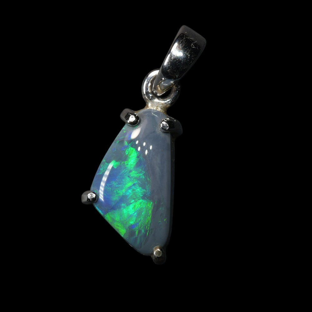 Australian Lightning Ridge solid opal pendant in silver, featuring natural colour flashes and genuine opal gemstone beauty, ideal for jewelry lovers and collectors