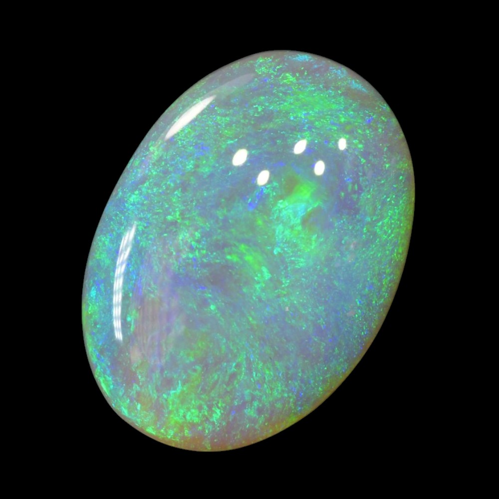 Oval light solid opal from Lightning Ridge with bright green colour play