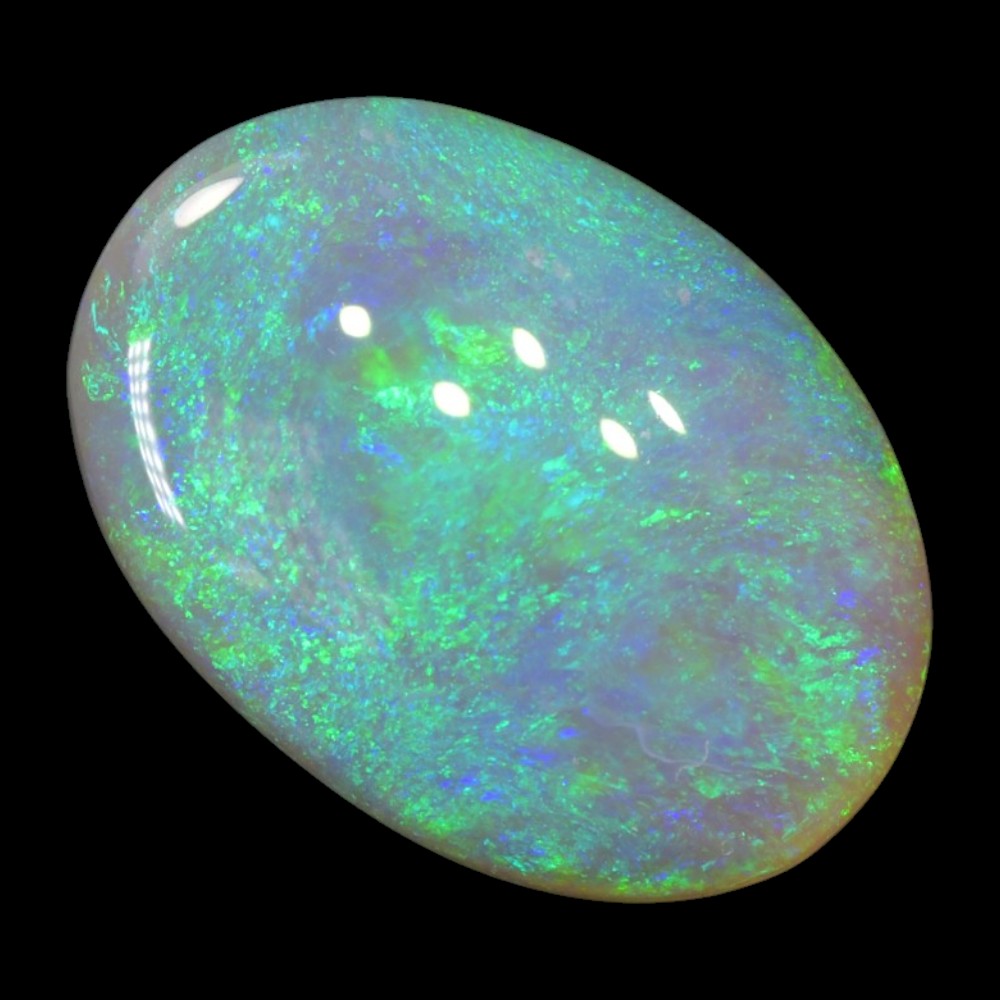 Oval light solid opal from Lightning Ridge with bright green colour play