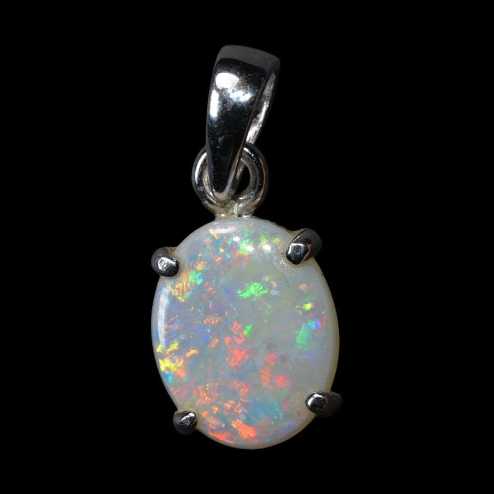 Lightning Ridge solid opal pendant set in silver, displaying vibrant red flashes of natural colour