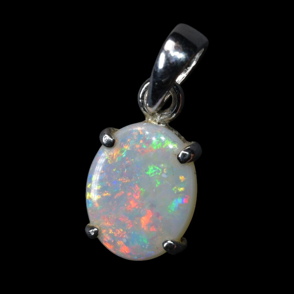 Lightning Ridge solid opal pendant set in silver, displaying vibrant red flashes of natural colour