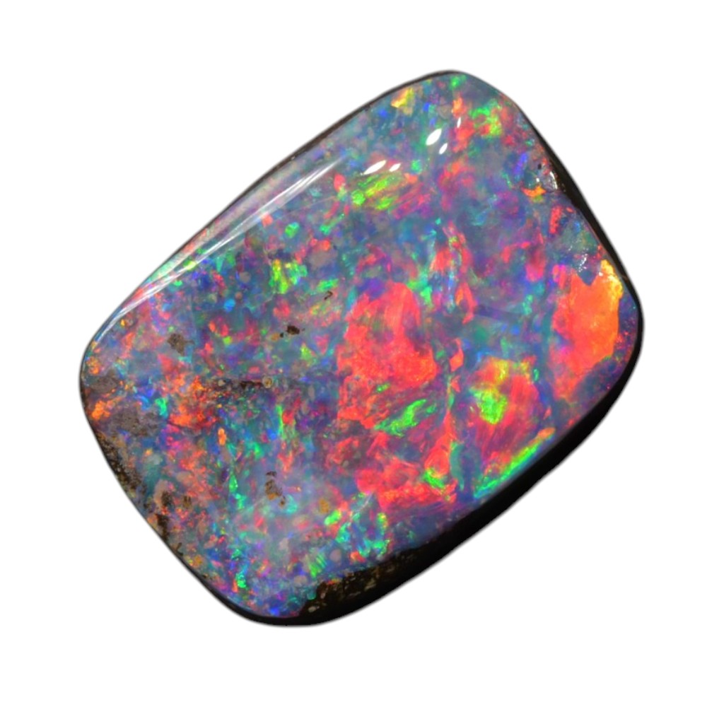 Boulder opal cut stone with red and multicolour colour play