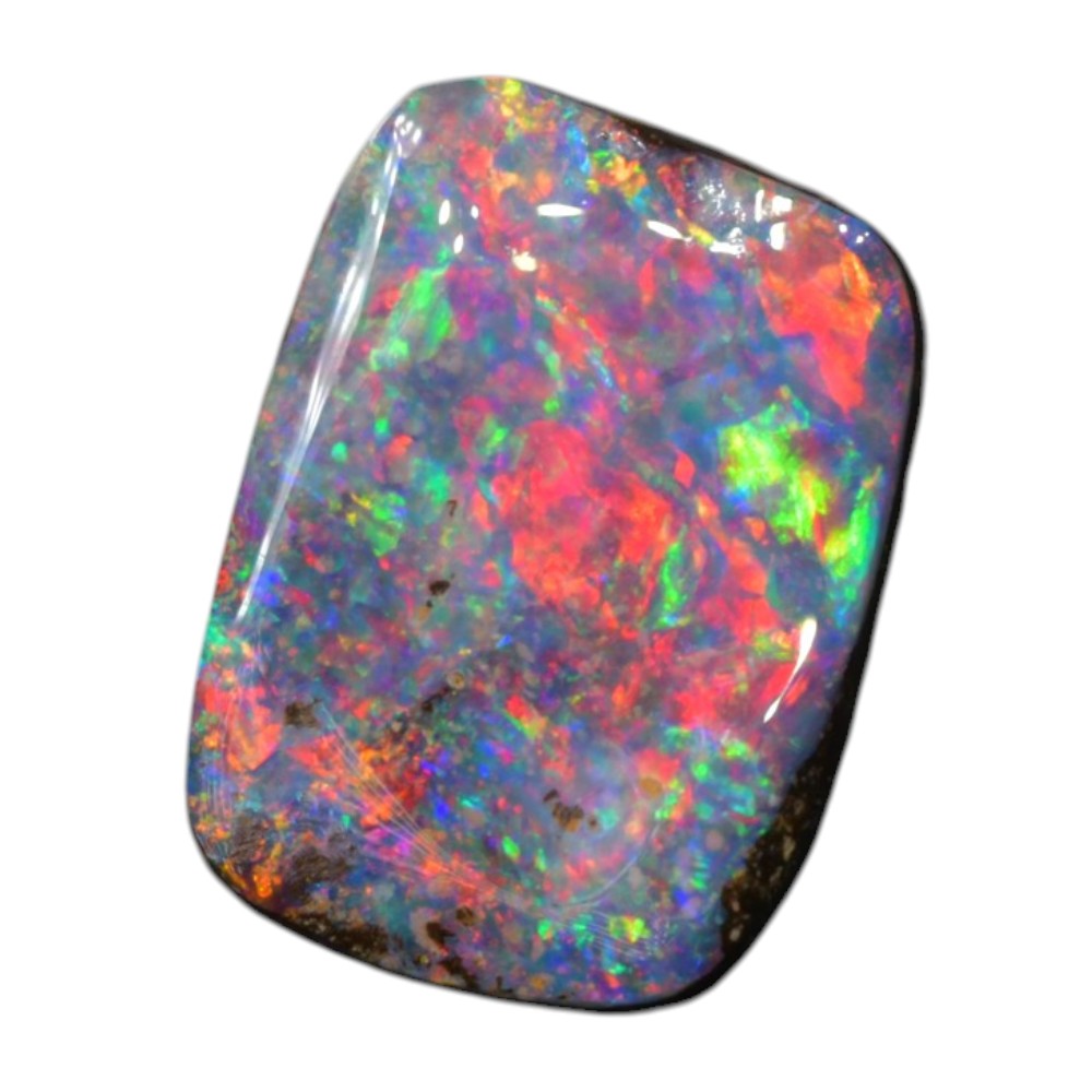 Boulder opal cut stone with red and multicolour colour play