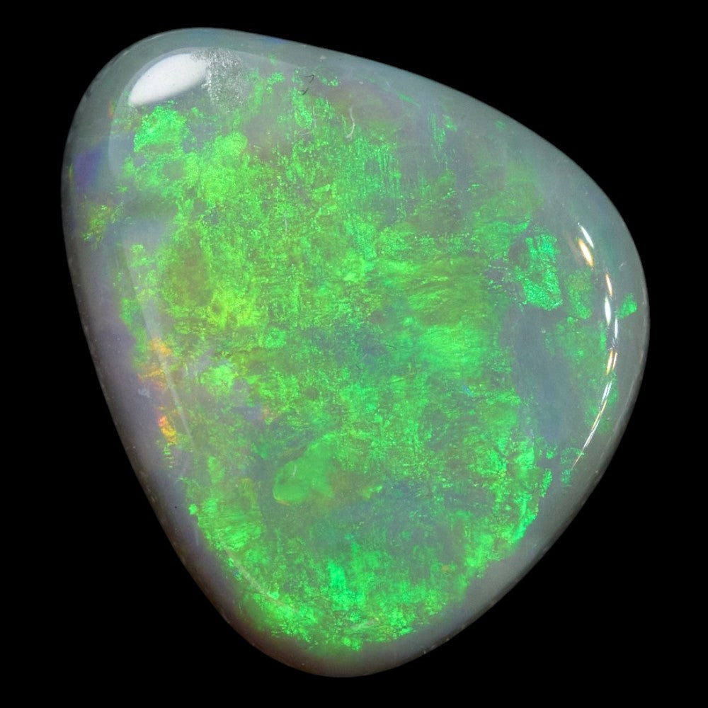 1.46 cts Dark Opal from Lightning Ridge, green triangular solid stone with low dome and vibrant color.