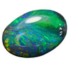 0.86 cts Black Opal Lightning Ridge solid stone with vibrant green and blue hues, oval shape, dimensions 8.0mm x 5.3mm x 3.0mm.