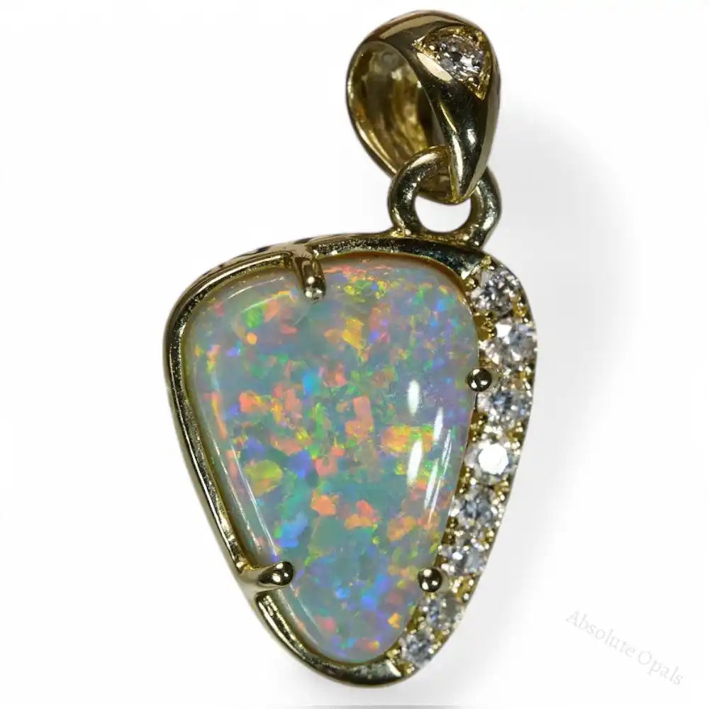 Handmade 14K Gold Pendant featuring Solid Lightning Ridge Opal – bright multicolor gemstone