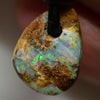 10 cts Australian Opal Boulder Drilled Greek Leather Mounted Pendant Necklace