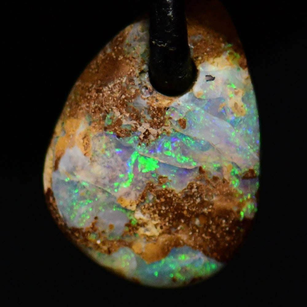 10 cts Australian Opal Boulder Drilled Greek Leather Mounted Pendant Necklace