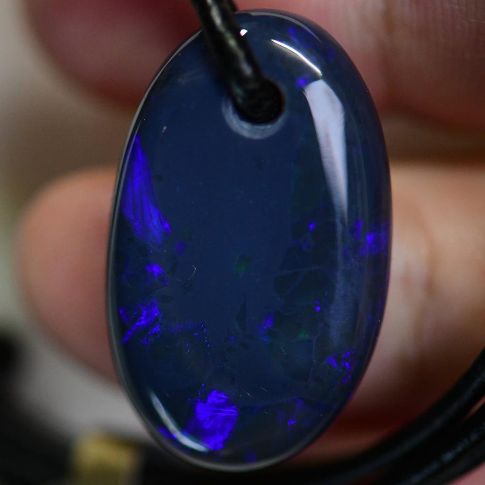 25 cts Australian Opal Drilled Greek Leather Mounted Pendant Necklace