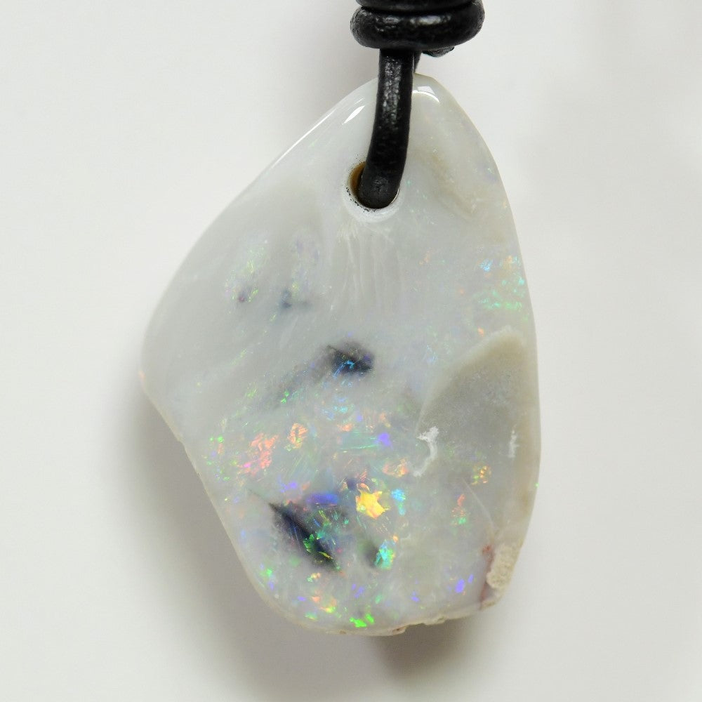 20 cts Australian Opal Drilled Greek Leather Mounted Pendant Necklace