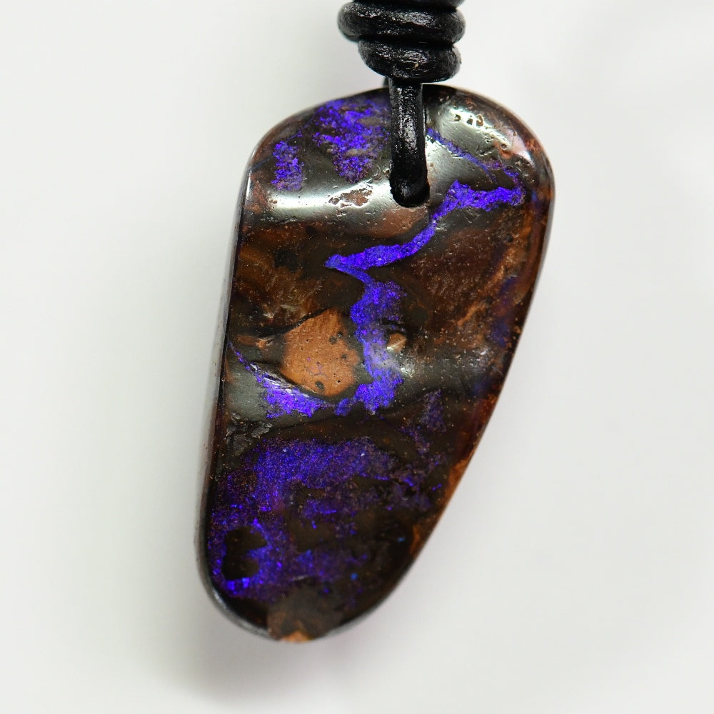 51.70 cts Australian Opal Boulder Drilled Greek Leather Mounted Pendant Necklace