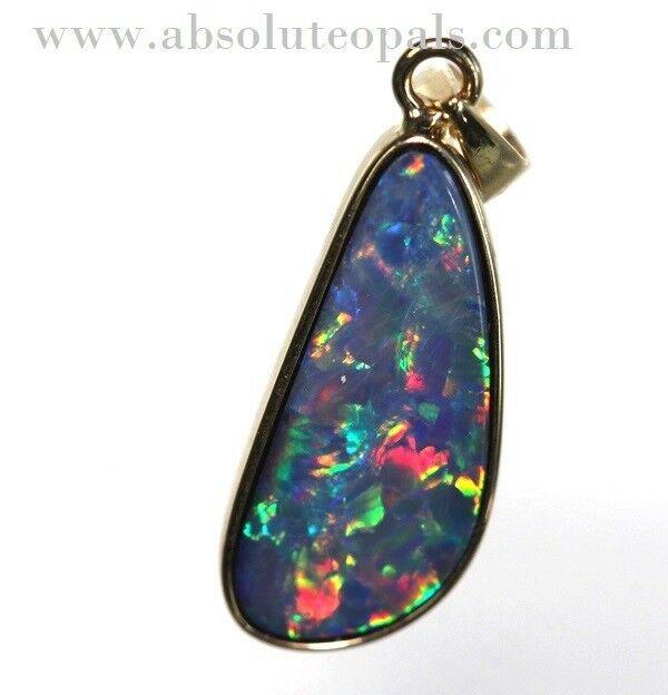 Opal Pendant Australian Doublet Bright 14k GOLD Jewelry 1.19g 23.8mm