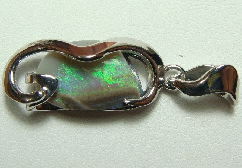 Lightning Ridge Solid Opal Jewellery Gem Green Sterling Silver 925 Pendant 4.5g