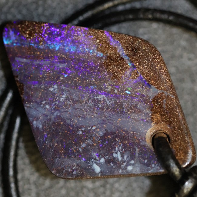 Australian Opal Boulder Drilled Greek Leather Pendant Necklace 37.25 cts